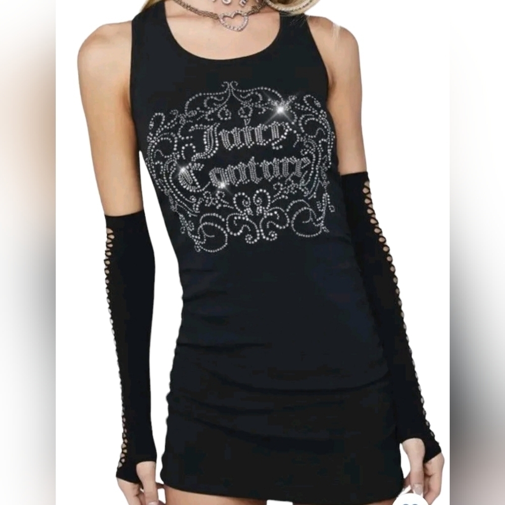 Juicy Couture Rhinestone Bling Shirred Tank‎ Dress Black NWT M